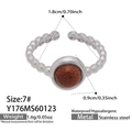 Silver bead ring with round red goldstone in a waterproof stainless steel design - Goldstone Inlaid Silver (Y176)