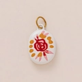 Pendentif ovale plaqué or 18 carats avec émail blanc et motif rose rouge peint - No. 3 Rose Ovale
