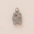 Silver stainless steel suitcase pendant with aircraft relief and purple rhinestones - Silver Suitcase