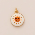 Cartoon lächelnder Sonnenanhänger mit orangefarbenen Strahlen und 18K Goldrand für DIY - Runde Sonne (Nr. 20)