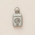 Silver passport charm pendant with globe engraving and pink zircon for travel jewelry - Passport Silver