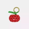 Close-up of handmade beaded cherry charm with 18K gold lobster clasp on white background - Apple
