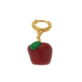 Close-up of red apple pendant with green leaf and golden clasp on white background - Red Apple Style
