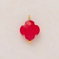 Detailed macro view of 18K gold plated clover pendant with faceted rose red gemstone - Faceted Four-Leaf Clover (Pendant Only) / Rose Red