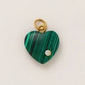 Macro detail of heart-shaped malachite pendant with 18K gold plating and crystal inlay - Malachite Heart Pendant