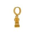 Close-up of golden car pendant hoop earring featuring detailed taxi miniature charm - Taxi Style