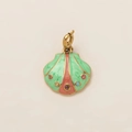 Golden sea shell pendant with green pink marble texture and multi-colored stones - Shell Pendant
