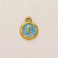Detailed close-up of 18K gold plated sun and moon pendant with blue enamel and relief art - Crescent Moon Female Face Disc (Pendant Only) / Sky Blue