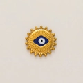 Detail of 18K gold plated sun evil eye charm with blue enamel inlay and beaded texture - Evil Eye Sunburst (Pendant Only) / Gold