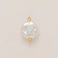 Detailed macro view of white baroque pearl pendant with 18K gold plated metal components - Flat Round Artificial Pearl (Pendant Only) / White