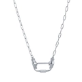 Zilveren paperclip ketting met unieke hanger in de vorm van handen die een bar vasthouden - Zilveren Hand Sluiting Ketting