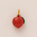 Peach shape pendant in red and green enamel with 18K gold plated metal ring - Peach