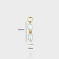 Pendentif vertical en perles blanches avec détails dorés et mesures incluses - Pendentif 2 Perles + 1 Perle d'Or