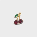 Pendentif cerise doré avec pierres précieuses rouge foncé et feuille verte - Cerise