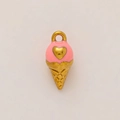 Colgante de cono de helado rosa con corazón dorado para joyería DIY en oro de 18 quilates - Helado de corazón
