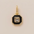 Pendentif octogonal plaqué or 18K avec pierre carrée et détails en émail noir - Style Hexagone Noir