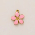 Colgante de flor rosa en acero inoxidable con baño de oro de 18K para joyería DIY - Flor Rosa