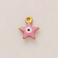 Ciondolo a stella Evil Eye rosa con bordo in metallo dorato e dettagli in smalto - Stella Rosa
