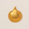 18K gold plated stainless steel seashell pendant with elegant ribbed texture detail - Large Shell Pendant