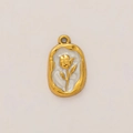 Colgante ovalado vintage chapado en oro de 18K con nácar blanco y relieve de flor de tulipán - Rosa