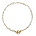 Élégant collier de perles blanches avec perles dorées et un fermoir à bascule en métal - Collier de perles