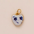 18K gold plated heart pendant with white enamel and blue floral pattern details - Heart Ceramic Style