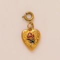 Vintage heart pendant in 18K gold plating with red enamel rose and spring ring clasp - Rose Heart