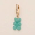 Detail of teal frosted bear pendant with 14K gold plated cubic zirconia bail - Gold Rhinestone Clasp / Blue