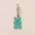 Macro detail of teal frosted bear charm with sparkling silver zircon-set loop - Blue Bear Silver Rhinestone Clasp