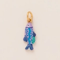 Fashionable 18K gold fish pendant with purple base and blue patterns for jewelry DIY - Purple Long Fish