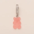 Detail of pink gummy bear charm with micro-paved cubic zirconia gold-plated ring - Pink Bear Silver Rhinestone Clasp