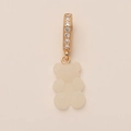 Macro shot of 14K gold plated cubic zirconia hoop with a frosted gummy bear pendant - White Bear Gold Rhinestone Clasp