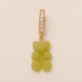 Close-up of green sugar-coated gummy bear pendant with zircon inlaid gold ring - Green Bear Gold Rhinestone Clasp