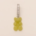 Macro shot of 14K gold plated gummy bear boot pendant with sparkling zirconia inlay - Green Bear Silver Rhinestone Clasp