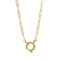 Collier chaîne trombone en acier inoxydable plaqué or 18K avec fermoir rond - Chaîne Trombone à Fermoir Marin 40+5cm