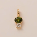 Prachtige 18K vergulde hanger met een ovale groene edelsteen en kleine vierkante zirkoon - Ovale Groene En Vierkante Transparante Dubbele Edelsteen Hanger (Groene Edelsteen) / Goud/Groen/Helder