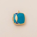 Detailed view of square blue enamel locket pendant with gold plating and hinge design - Blue Square Pendant Only (Without Chain)