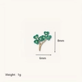 Boucle d'oreille trèfle doré avec feuilles en cœur vertes et oxydes de zirconium - Trèfle à Trois Feuilles (HSNK255015SI) / 1 Pièce/Pack (8x6mm)