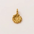 Macro shot of 18K gold plated sunflower charm with detailed floral petals and bail - Daisy Pendant