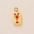 Close-up of a rectangular yellow ceramic pendant featuring a hand-painted red lobster design - Square Lobster