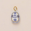 Hand-painted ceramic oval charm with blue floral pattern and gold 'for sweet' text - No.3 Oval Flower