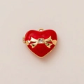 Red enamel heart locket pendant with gold bow and sparkling crystal stone inlay - Red Heart Pendant