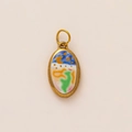 Macro detail of oval gold pendant with colorful enamel night sky and crescent moon design - Oval Starry Sky