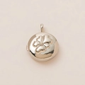 Silver round locket pendant with clover embossing and crystal stone in 18k gold plating - Steel Flower Pendant