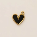 Detail of a black enamel heart pendant with a serrated 18K gold plated dotted border - Black Heart Pendant