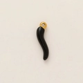 Polished black resin Italian horn pendant with 18K gold plated metal loop for DIY jewelry - Black Chili Pendant