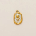 Detail of irregular 18K gold-plated oval pendant with white tulip flower relief design - Rose Medal Pendant