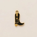 Detail of western boot pendant with black enamel finish and gold hollow star design - Black Boot Pendant