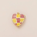 Vintage heart locket pendant with red and yellow striped enamel in 18K gold plated finish - Striped Heart Pendant