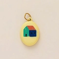 Ciondolo ovale placcato oro 18K con design minimalista a forma di casa colorata - Casa Tetto Giallo Ovale